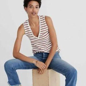 Madewell‎ Medium M White Red Striped Theresa Cotton Sleeveless Shirt Tank Top
